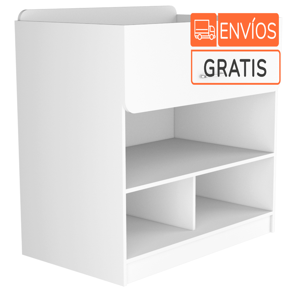 Mueble Cambiador Praga, Blanco, Con Un Cajón Multiusos Y Varios Entrepaños